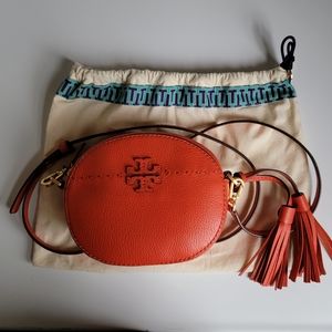 TORY BURCH MCGRAW Round Crossbody  or shoulder purse in Poppy Red Color